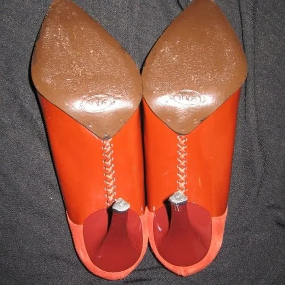 ❤️TOD'S Red Patent Leather / Suede Pointy Toe Stiletto Pumps Shoes Sz 6 - Picture 5 of 5